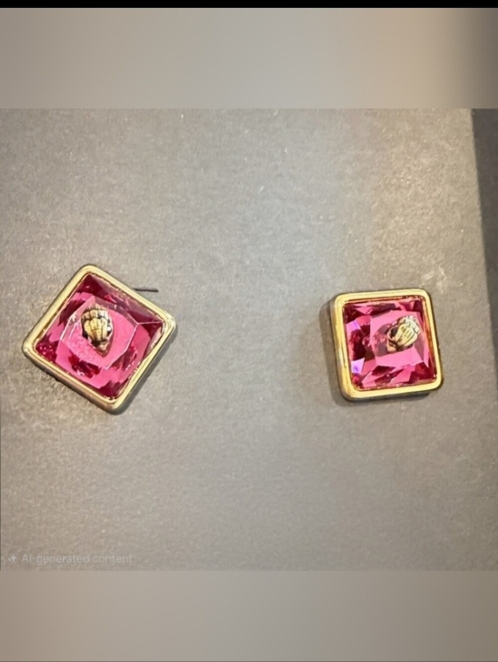 Kurt Geiger Square Crystal Eagle Head Stud Earrings In Fushcia Or Clear, NIB